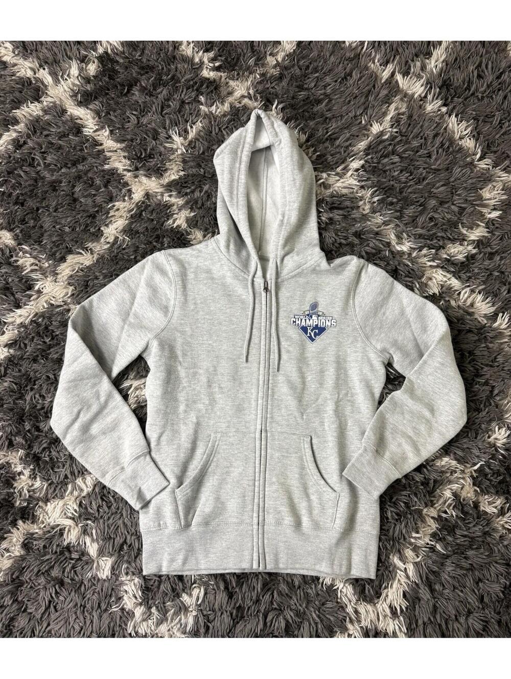 Kansas City Royals Jacket Adult Small Gray Full Zip World Champions Majestic MLB